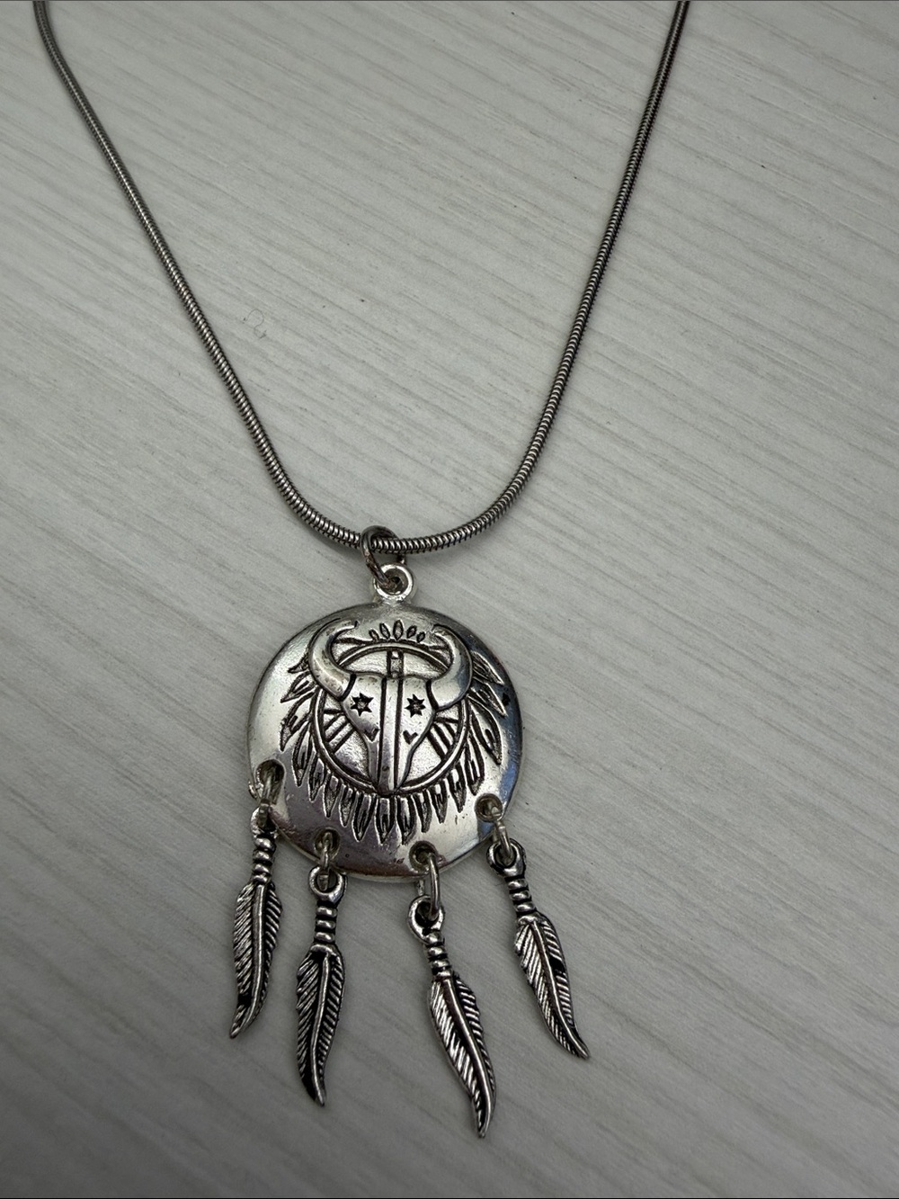 Monet Silver-Tone Buffalo Dreamcatcher Pendant Necklace
